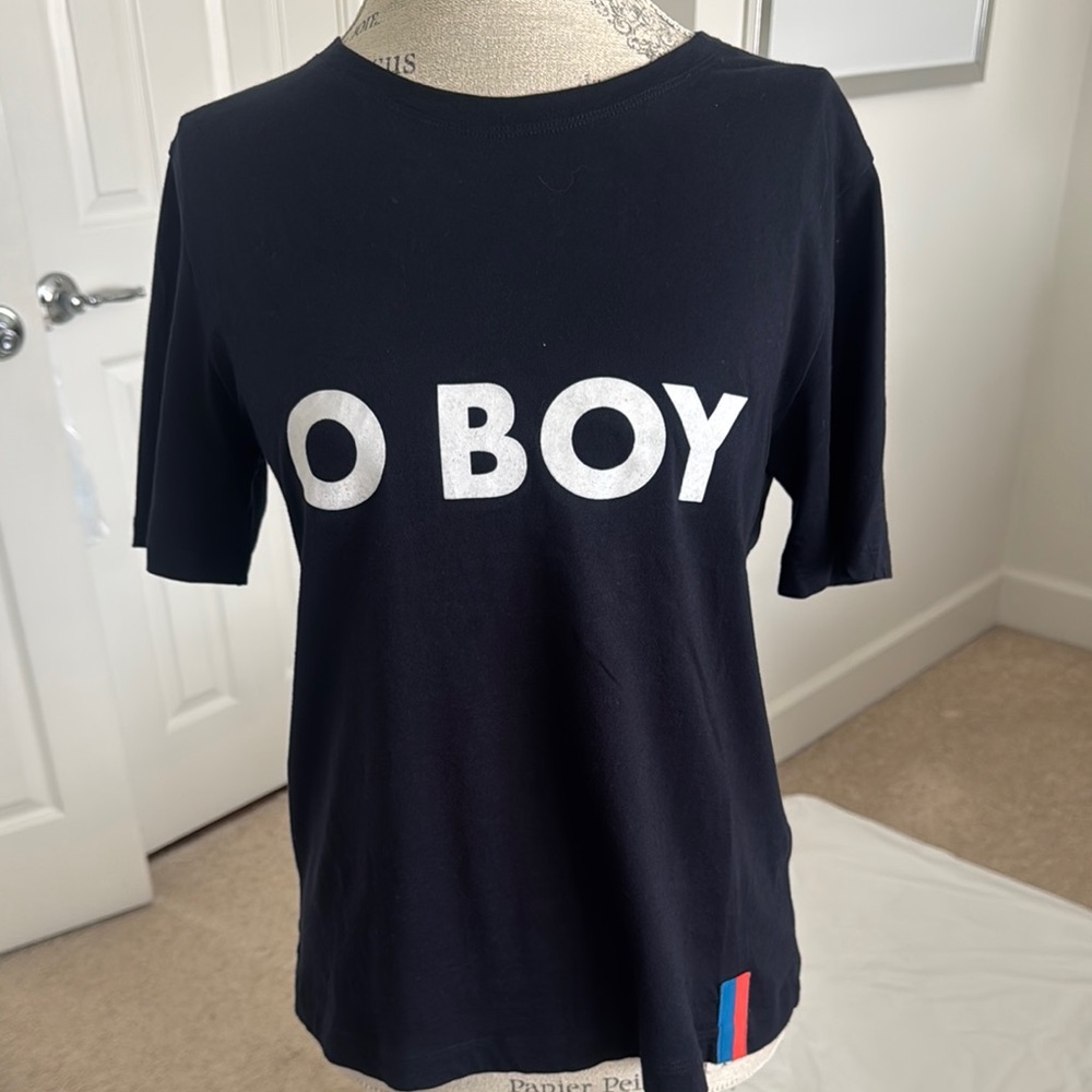 KULE Black Kids Tee with White 'O BOY' Print